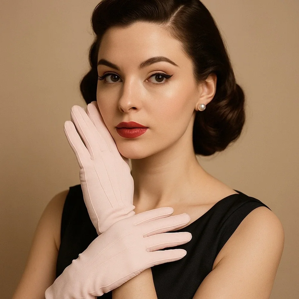 Vintage 1950s Grandoe Pink Dress Gauntlet Gloves‎ Size 7 Classic Mid Century Mod